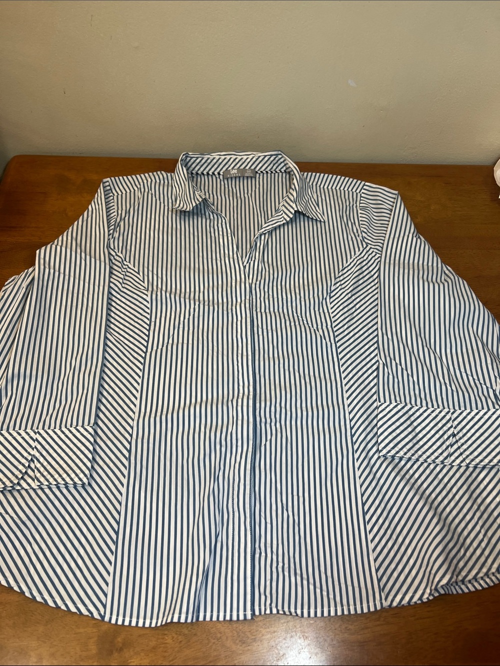 Riders by Lee Blue and White Vertical Stripe Button-Down Shirt Size 2X
